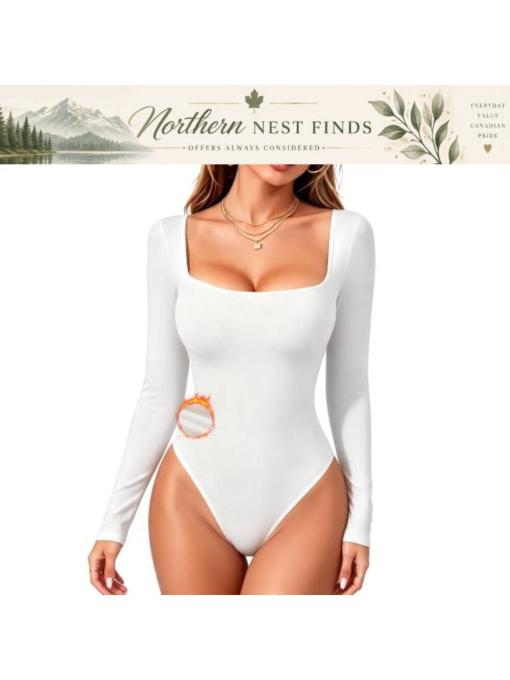 Square Neck Long Sleeve Bodysuit Slim Fit One-Piece Top